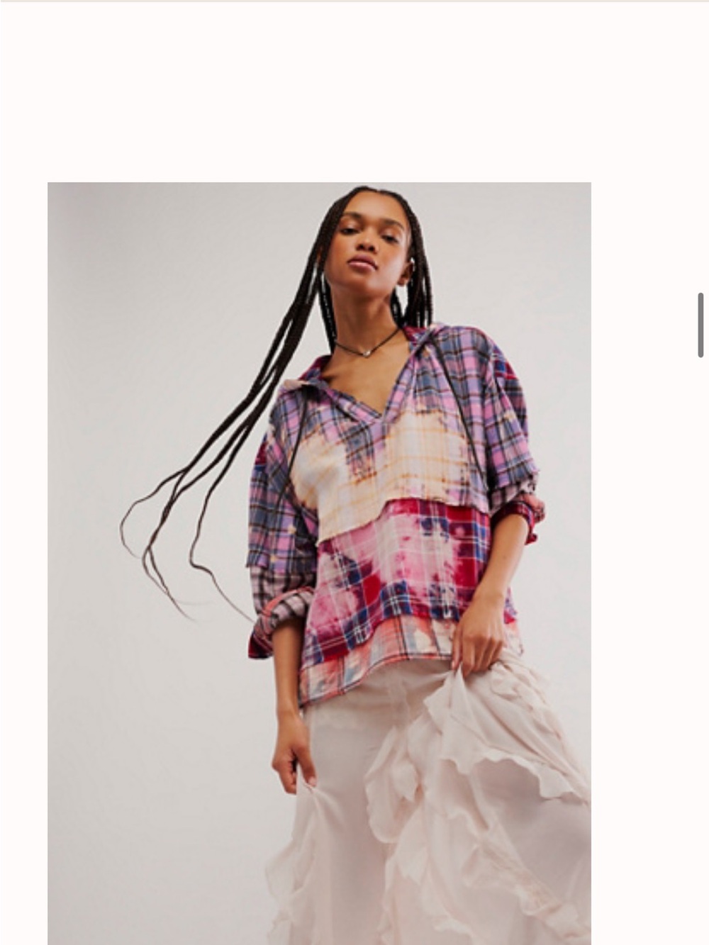 One Teaspoon / free people Pink and Cream Plaid Tie-Dye Button Down Shirt